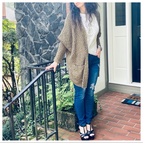 Soft Olive Green Popcorn Cardigan With pockets - Picture 9 of 16